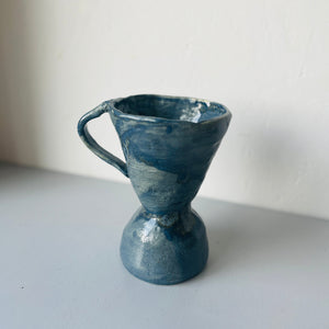 Handmade ceramic vase with ear blue