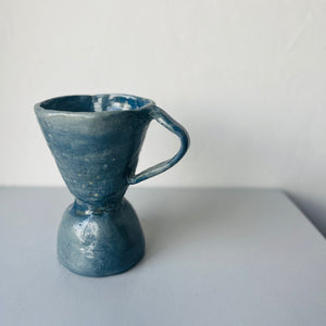 Handmade ceramic vase with ear blue