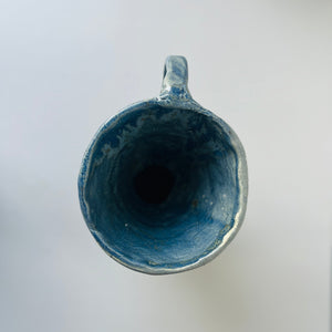 Handmade ceramic vase with ear blue