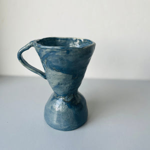 Handmade ceramic vase with ear blue