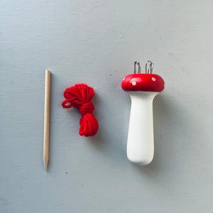 Wooden mushroom knitting spool