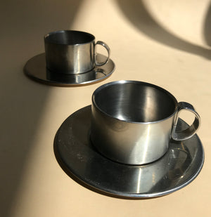 Stainless steel espresso cup and saucer set of 2