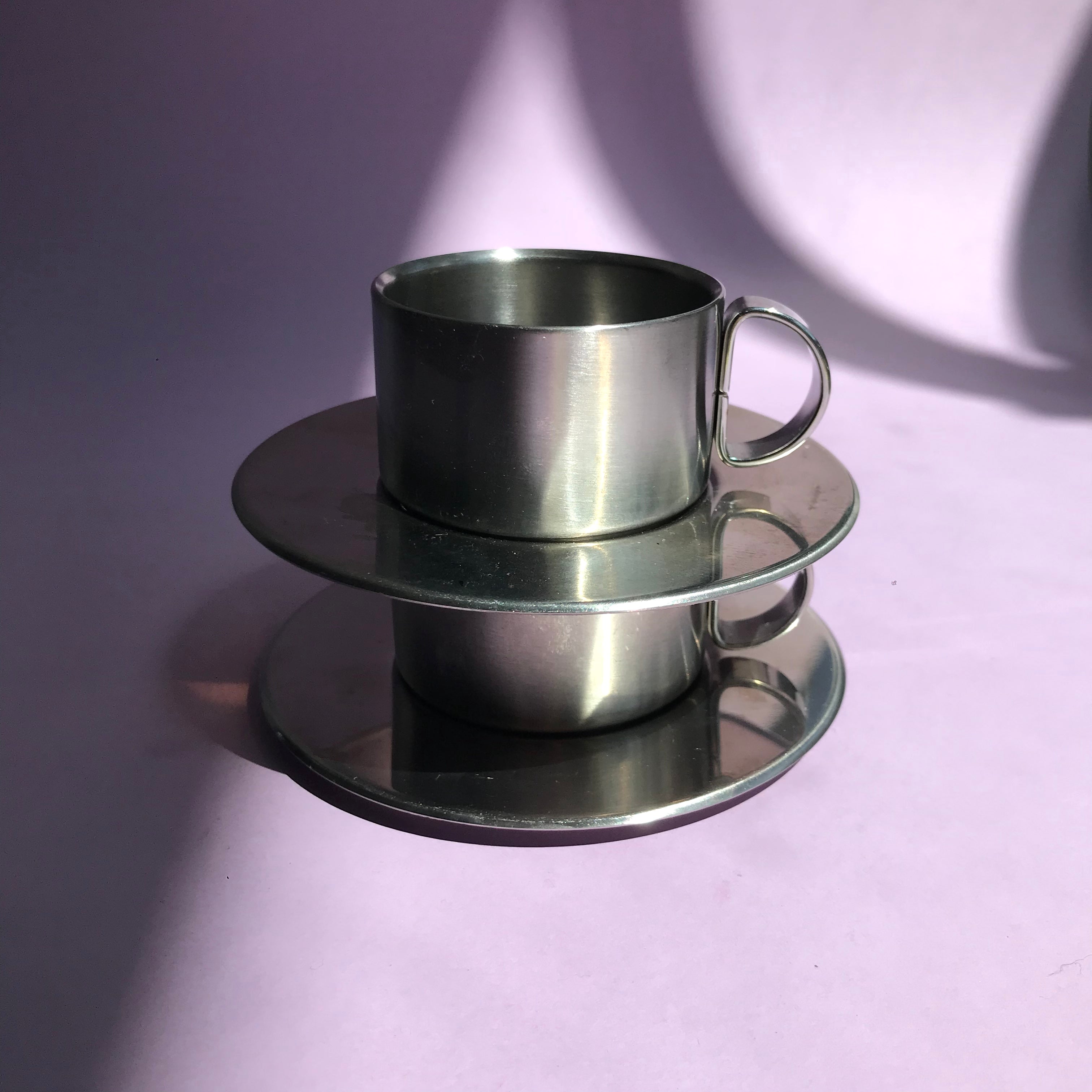 Stainless steel espresso cup and saucer set of 2
