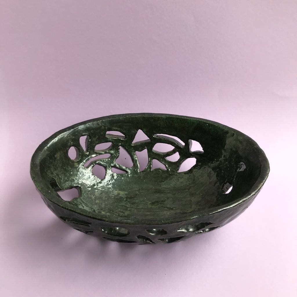 Dark green handmade ceramic fruit bowl