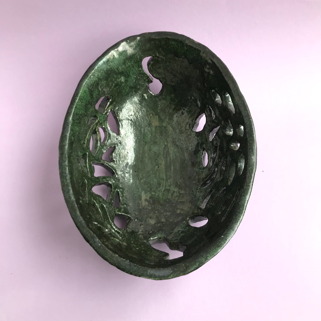 Dark green handmade ceramic fruit bowl