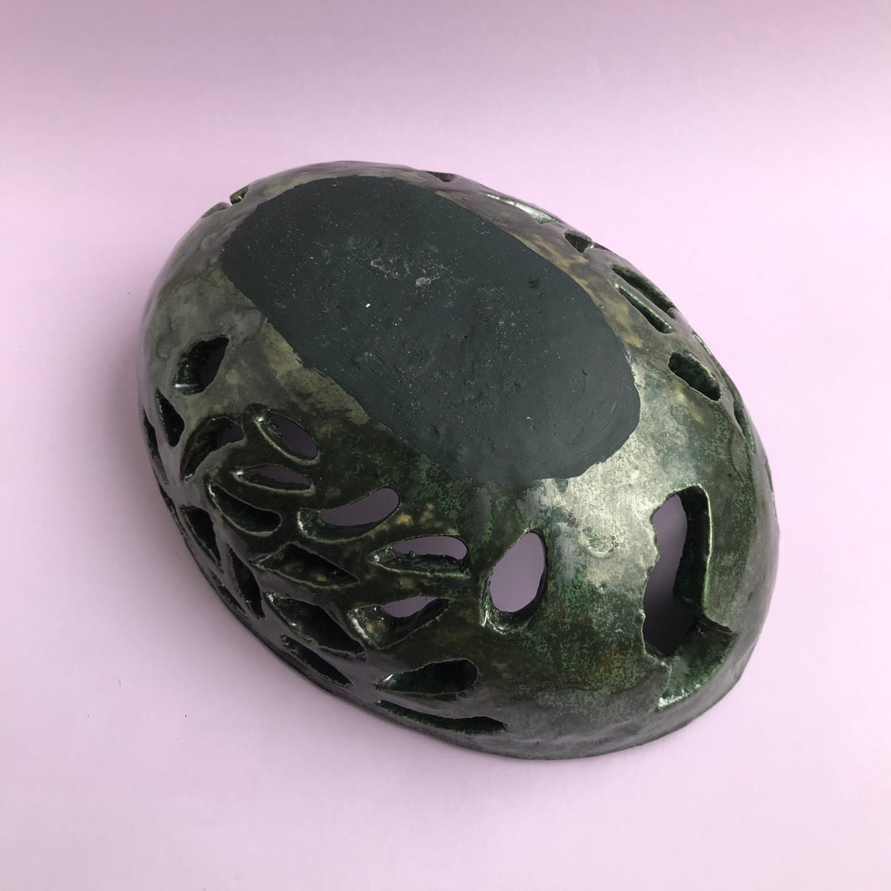 Dark green handmade ceramic fruit bowl