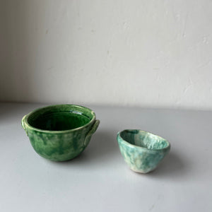 Set of green handmade bowls