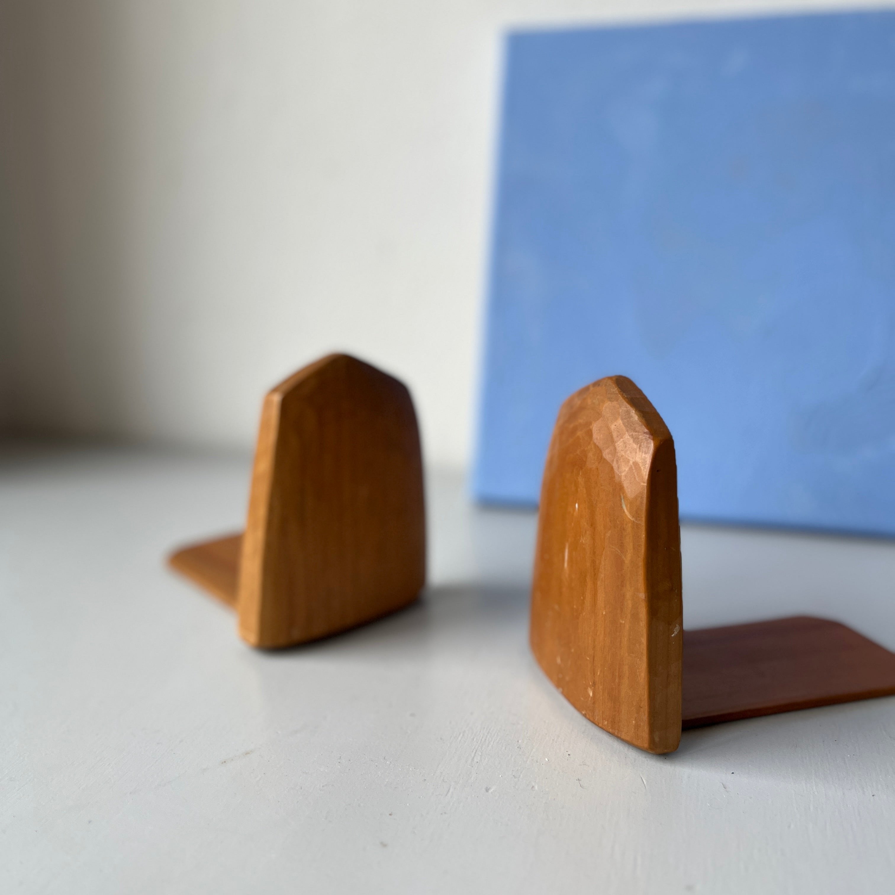 Two vintage wooden bookends