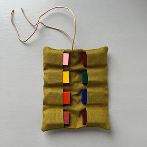 Linen case with block crayons Shapes mustard