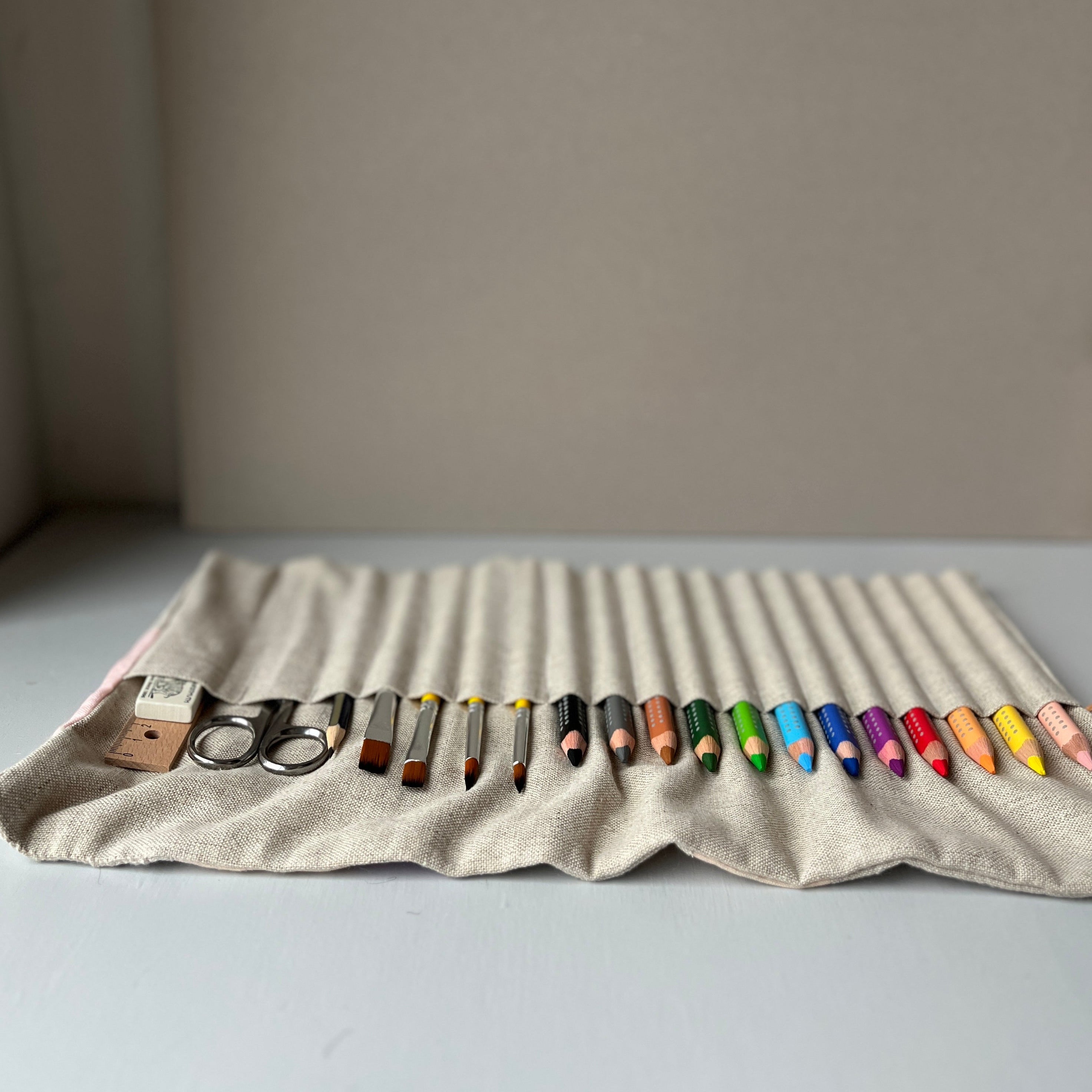 Linen pencil case patchwork Natural - Yellow - Lila