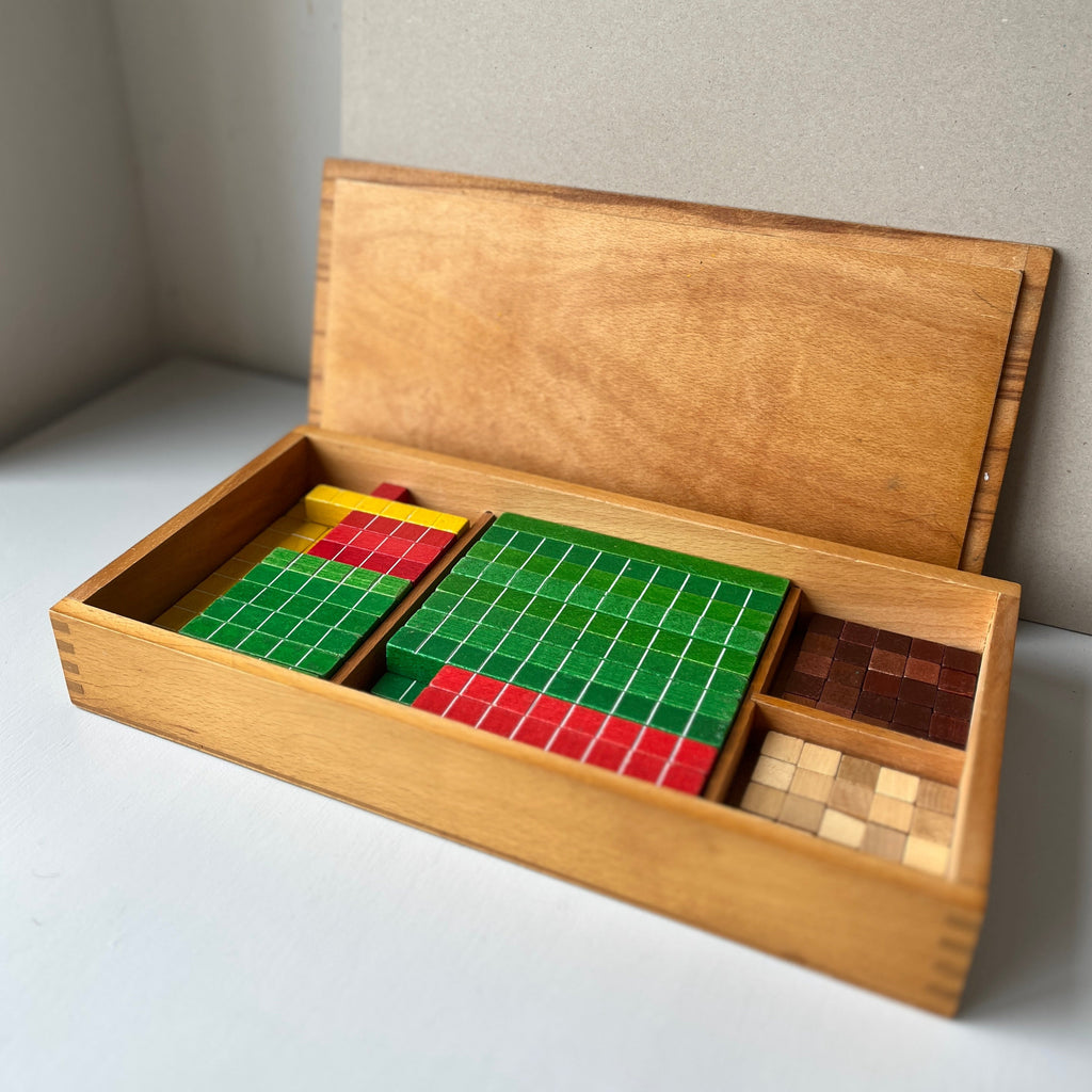 Wooden vintage box with calculate blocks
