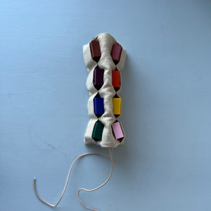 Linen patchwork case with block crayons Yellow Lila