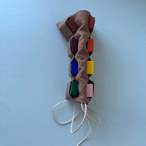 Linen patchwork case with block crayons Blue Lila
