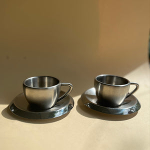 Stainless steel espresso cup and saucer set of 2