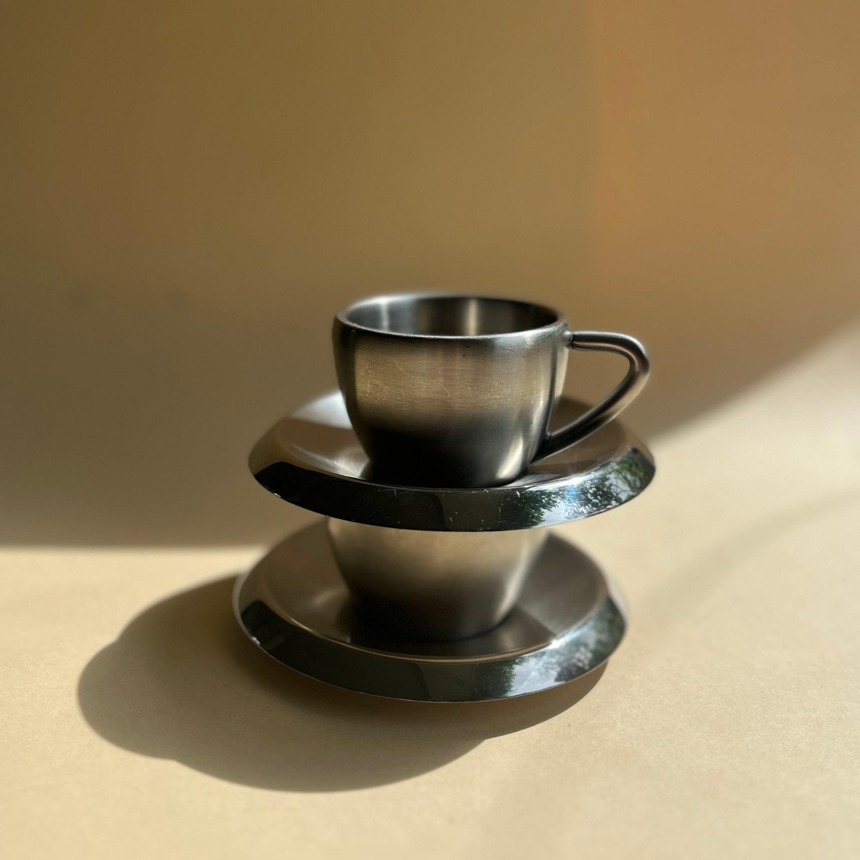 Stainless steel espresso cup and saucer set of 2