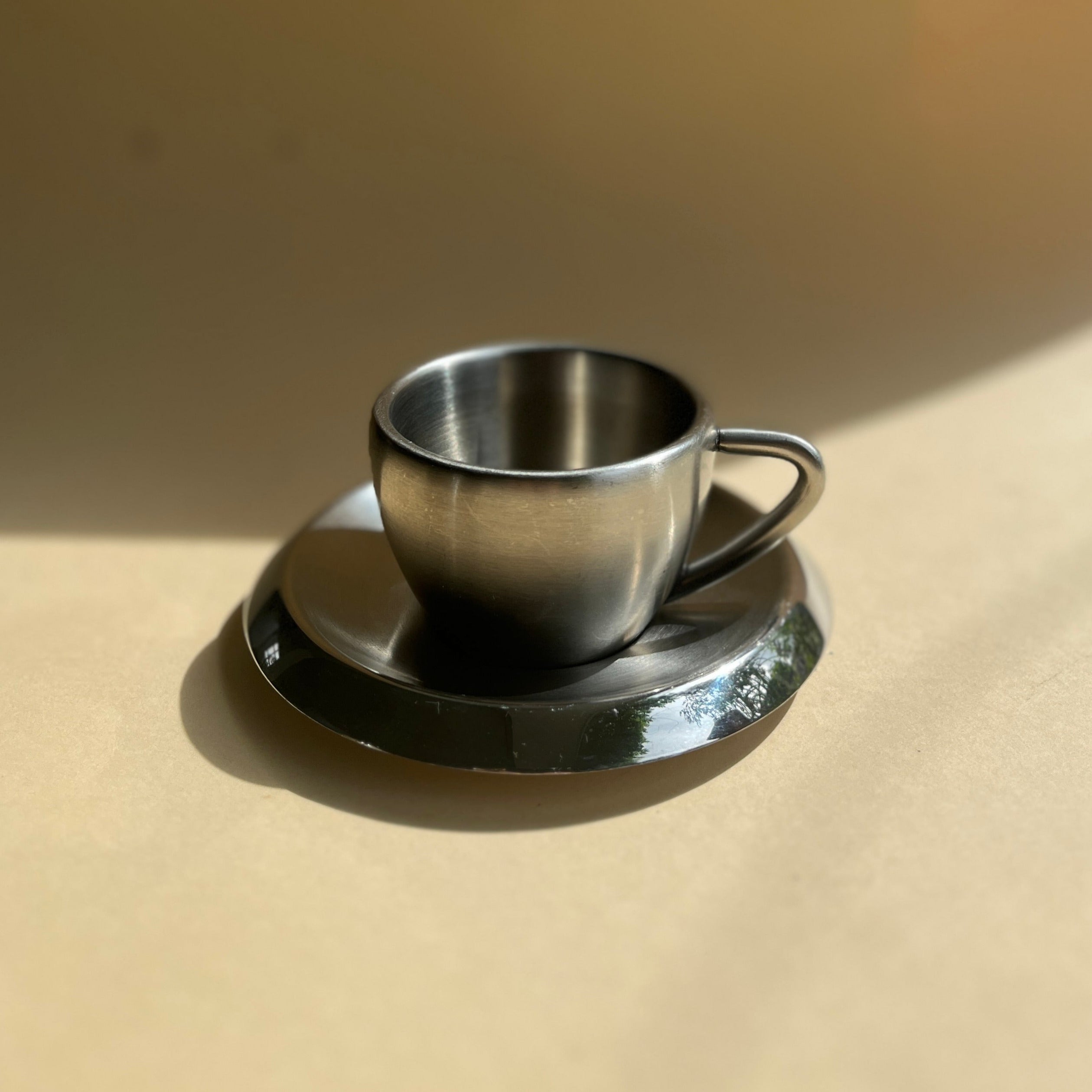 Stainless steel espresso cup and saucer set of 2