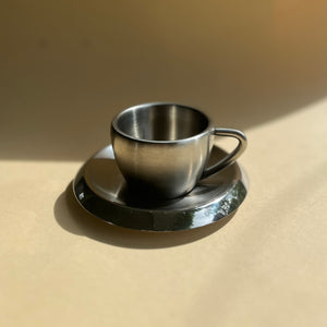 Stainless steel espresso cup and saucer set of 2