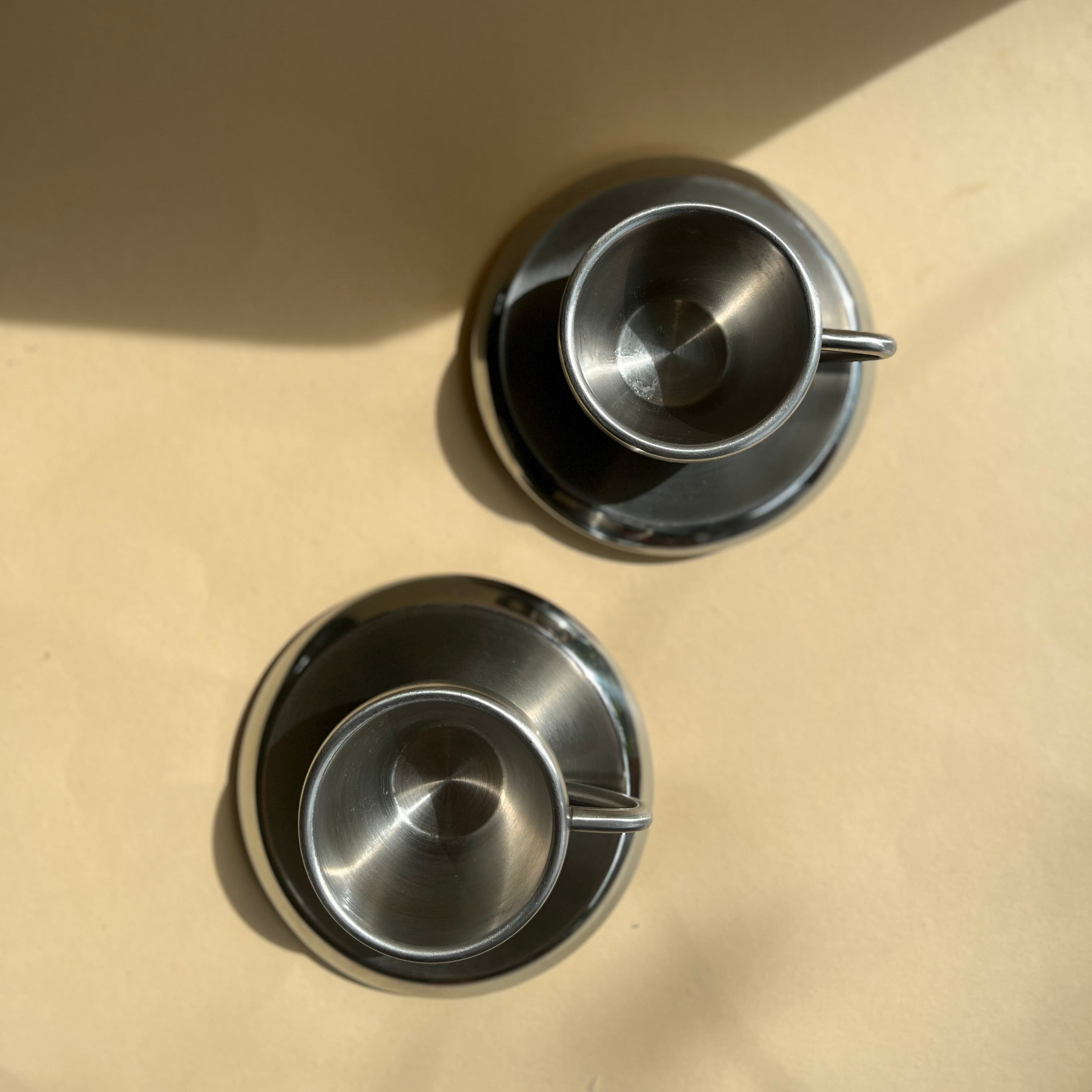 Stainless steel espresso cup and saucer set of 2