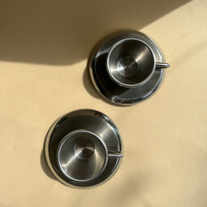 Stainless steel espresso cup and saucer set of 2