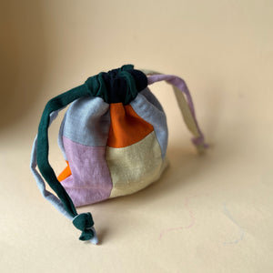 Linen patchwork treasure bag Orange - Light blue