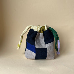 Linen patchwork treasure bag Dark blue - Natural
