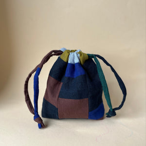 Linen patchwork treasure bag Brown - Blue