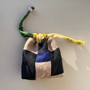 Linen patchwork treasure bag Dark blue - Natural