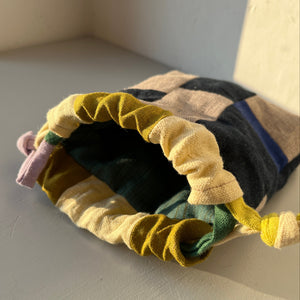 Linen patchwork treasure bag Dark blue - Natural