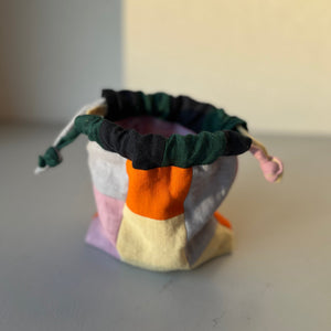 Linen patchwork treasure bag Orange - Light blue