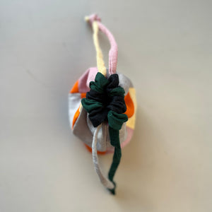 Linen patchwork treasure bag Orange - Light blue