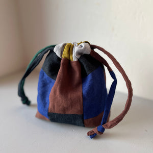 Linen patchwork treasure bag Brown - Blue