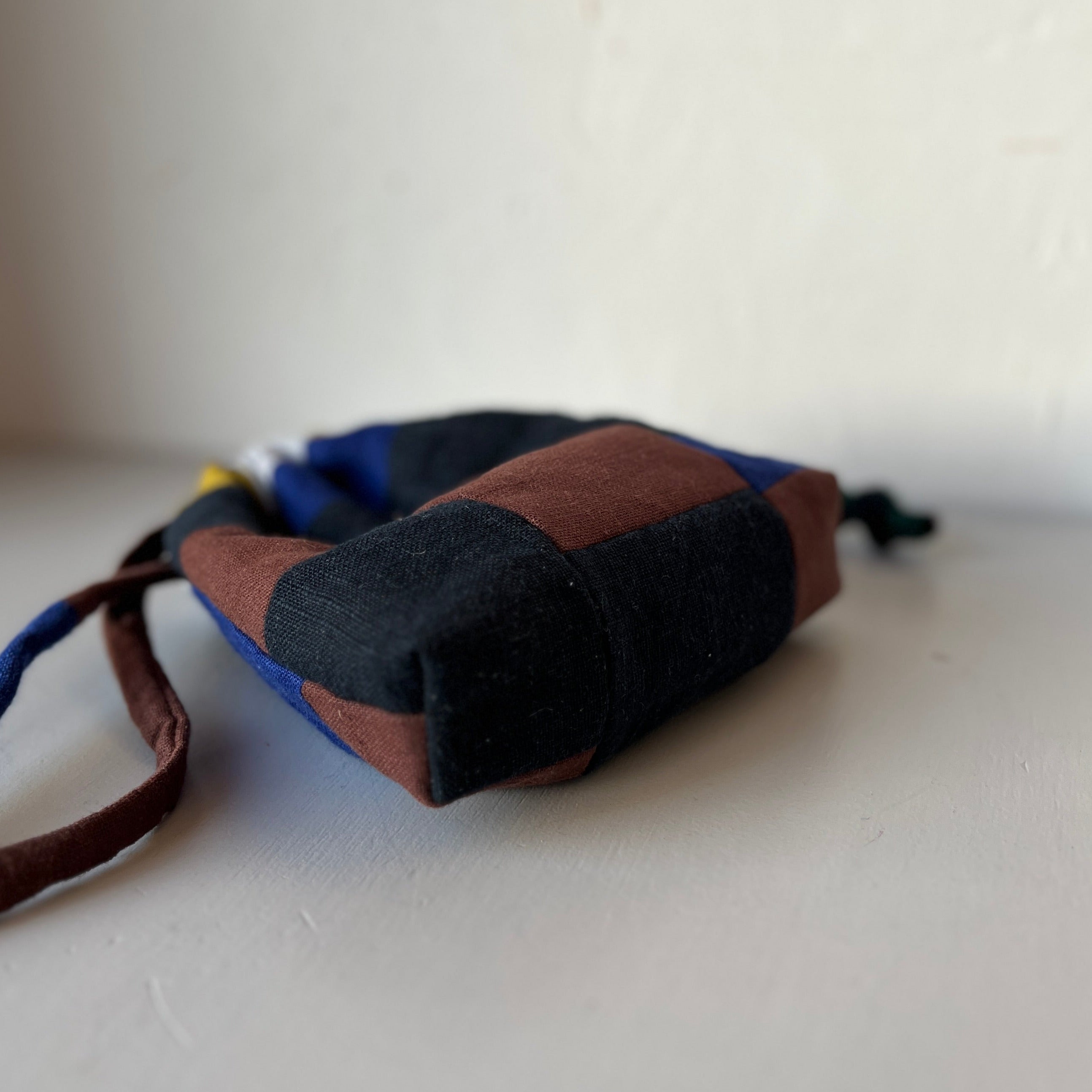 Linen patchwork treasure bag Brown - Blue