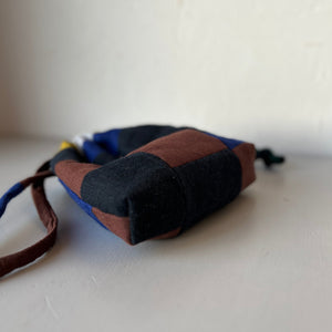 Linen patchwork treasure bag Brown - Blue