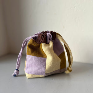 Linen patchwork treasure bag Lila - Butter yellow