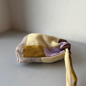 Linen patchwork treasure bag Lila - Butter yellow