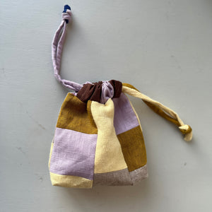 Linen patchwork treasure bag Lila - Butter yellow