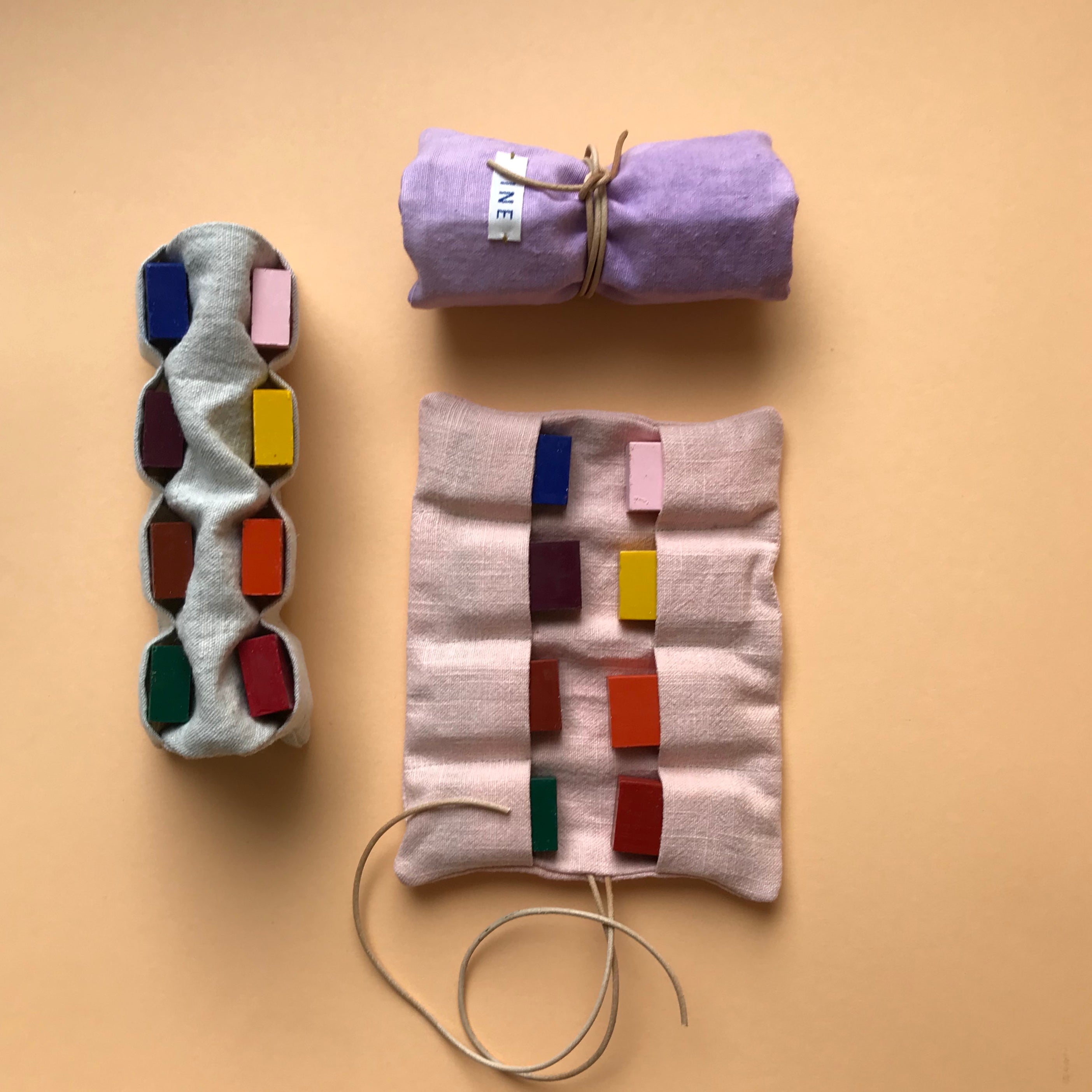 Linen case with 8 Stockmar blocks in Blush, Lilac or Natural
