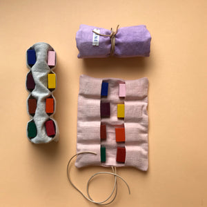 Linen case with 8 Stockmar blocks in Blush, Lilac or Natural