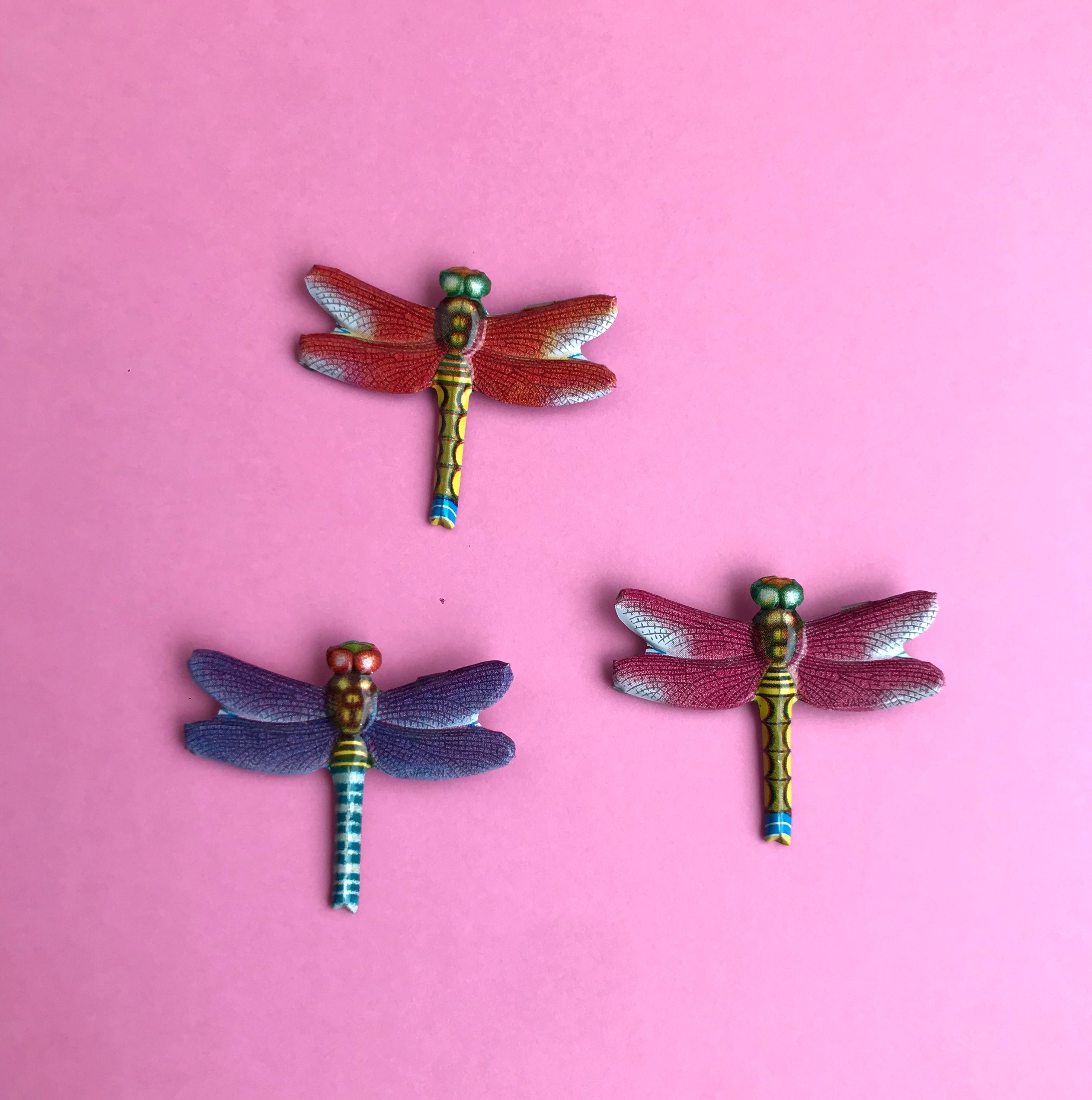 Set of 3 tin dragonfly brooches